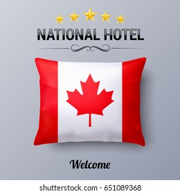 Realistic Pillow and Flag of Canada as Symbol National Hotel. Flag Pillow Cover with Canadian flag