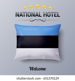 Realistic Pillow and Flag of Estonia as Symbol National Hotel. Flag Pillow Cover with Estonian flag