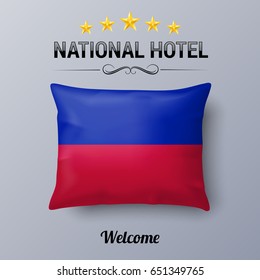 Realistic Pillow and Flag of Haiti as Symbol National Hotel. Flag Pillow Cover with Haitian flag