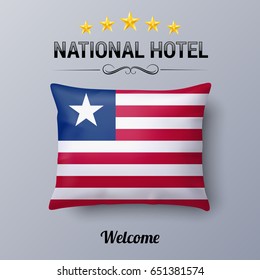 Realistic Pillow and Flag of Liberia as Symbol National Hotel. Flag Pillow Cover with Liberian flag