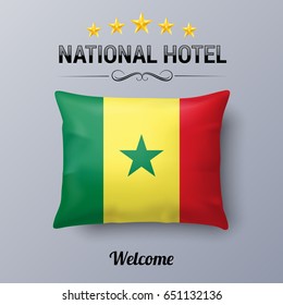 Realistic Pillow and Flag of Senegal as Symbol National Hotel. Flag Pillow Cover with Senegalese flag