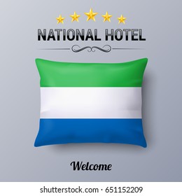 Realistic Pillow and Flag of Sierra Leone as Symbol National Hotel. Flag Pillow Cover with flag colors