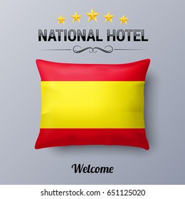Realistic Pillow and Flag of Spain as Symbol National Hotel. Flag Pillow Cover with Spanish flag