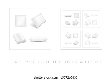 Realistic pillows set on white background. Graphic concept for your design.