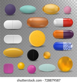 Realistic pills blister pack medical tabs vitamin pharmacy drug health tablet pharmaceutical vector illustration.