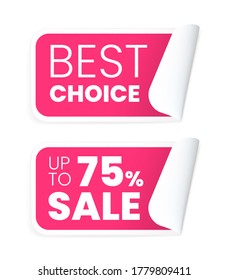 Realistic Pink 3D Labels Design on White Background . Isolated Vector Elements
