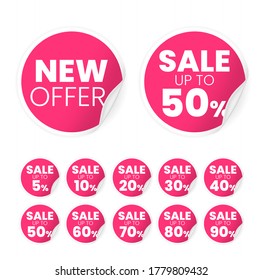 Realistic Pink 3D Labels Design on White Background . Isolated Vector Elements