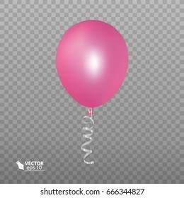 Realistic pink Balloon, isolated on Transparent background, vector, air ball illustration