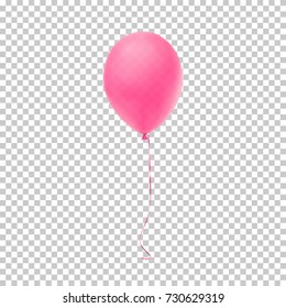 Realistic pink balloon isolated on transparent background. Vector illustration.