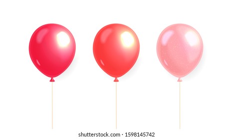 Realistic pink balloon set isolated, party banner, happy valentine's day , love card, celebration decoration vector illustration