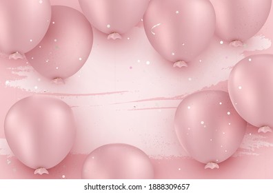  Realistic pink balloons. Celebration design for holidays.  Anniversary. Happy birthday greeting card, template for sales, promotion, invitation. Vector