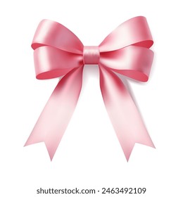 Realistic pink bow ribbon isolated on white background. 3D vector illustration