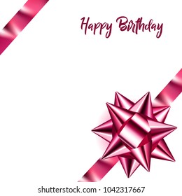 Realistic pink bow with ribbon. Vector illustration on white background.