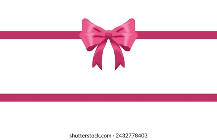 Realistic pink bow shiny satin and ribbon with shadow for decorate your greeting card vector isolated on white background