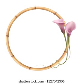 Realistic pink calla lily, bamboo frame.