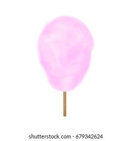  Caramelo rosado realista del algodón aislado en el fondo blanco. Ilustración vectorial. Eps 10.