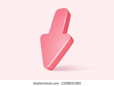 Realistic pink down arrow sign in 3D style. Direction pointer and direction cursor. Vector illustration