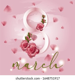 Realistic Pink Floral card - International Happy Women's Day - 8 March