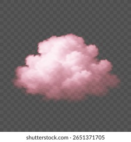 Nuvem fofa rosa realista sobre fundo transparente. Forma de vapor pastel macio com bordas suaves e sombreamento de volume leve para desenhos de sonho, românticos, meteorológicos ou fantasia. Ilustração vetorial.