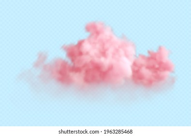 Realistic pink fluffy cloudS isolated on transparent blue background. Cloud sky background for your design. Vector illustration EPS10