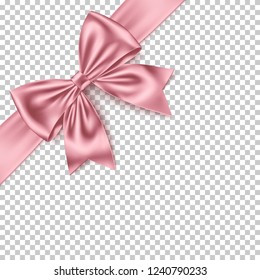 Realistic pink gift bow and ribbon isolated on transparent background. Detailed decoration elements for Christmas, birthday, Valentine’s Day, Women’s, Mothers’ Day, and other celebrations.