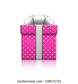 Realistic pink gift box, vector isolated illustration.