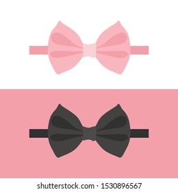 Realistic pink gift ribbon on white background and black gift ribbon on pink background.