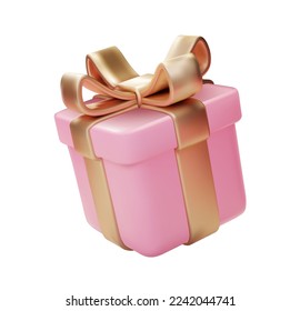 Realistic pink gifts boxe. 3d illustration Valentine gift boxes with gold bows and ribbons. Festive decorative 3d render vector object