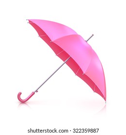 Realistic pink girlish umbrella isolated on white background vector illustration
