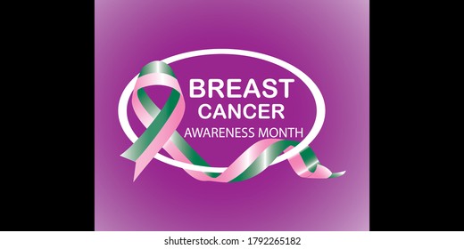 Realistic pink / green ribbon, breast cancer awareness symbol, vector illustrations.