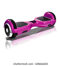 Realistic pink gyro-scooter on the white background with reflection.