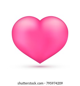 Realistic pink heart. Isolated on white. Valentine's day greeting card background. 3D icon. Romantic vector illustration. Easy to edit design template for your artworks.