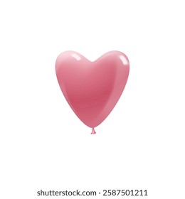 Realistic pink heart shape inflated balloon vector icon. St. Valentine day, holiday party air decoration. Love symbol. Glossy helium balloon for romantic events. Celebration festive 3d design element