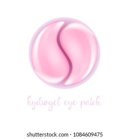 Realistic pink hydrogel eye patch in plastic round jar. View from above. Exclusive cosmetic product for skin care and treatment, Isolated vector illustration.