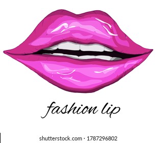 realistic, pink lips isolated on a white background. a woman's kiss, hand-drawn, in the style of doodles. lipstick gloss, vector illustration for printing, design, Clipart your ideas.