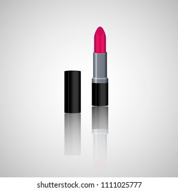 Realistic pink lipstick with reflection. Makeup accessory. Fashion cosmetics vector illustration. Easy to edit design for beauty salons, cosmetic shops, websites, glamour catalogs, banners, etc.