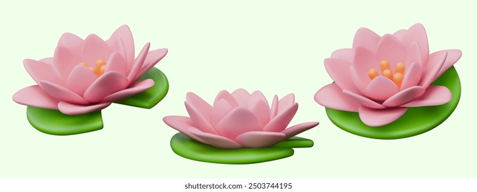Realistic pink lotus flower with green leaf. Natural component for cosmetology procedures