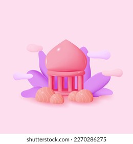 domo de mezquita rosa realista con césped detrás. ilustración vectorial