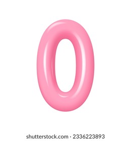 Realistic pink numbers from 0. Plastic volumetric numbers 0 with highlights. Vector illustration
