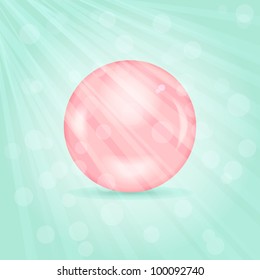 Realistic Pink Pearl Bead with Rays of Sun Light. Vector Illustration