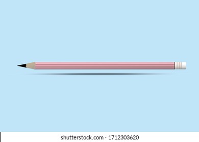 Lápiz rosa realista afilado en fondo azul.