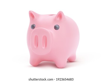 Realistic pink pig with shadow. Piggy bank isolated on white background. Piggy bank with coins, financial savings and banking economy, long-term deposit investment. Vector illustration