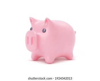 Realistic Pink Piggy Bank Pig Isolated On White Background. Piggy Bank With Coins, Financial Savings And Banking Economy, Long-term Deposit Investment. Vector Illustration.