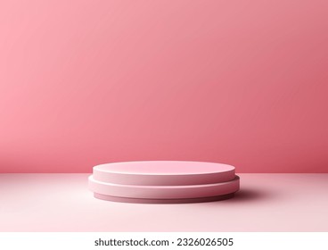 Objeto de podio rosado realista en un suelo mínimo moderno, iluminado con un fondo vibrante. Perfecto para publicidad y maquetas de productos.