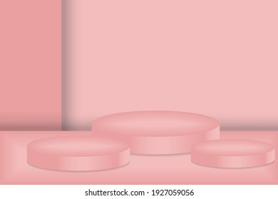 Realistic pink podium. Round blank 3d style