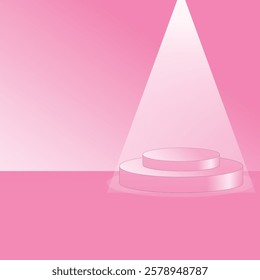 Realistic pink Podium stand product display background for product presentation, with lighting 