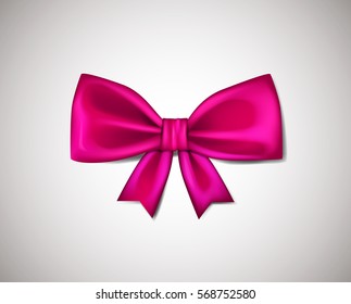 Realistic Pink ribbon bow isolated on white background. Vector illustration.