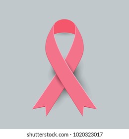 Realistic pink ribbon and breast cancer icon