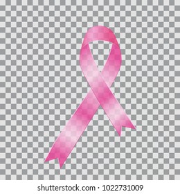 Realistic pink ribbon and breast cancer icon