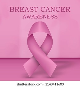 Realistic pink ribbon, breast cancer awareness symbol, vector illustration
